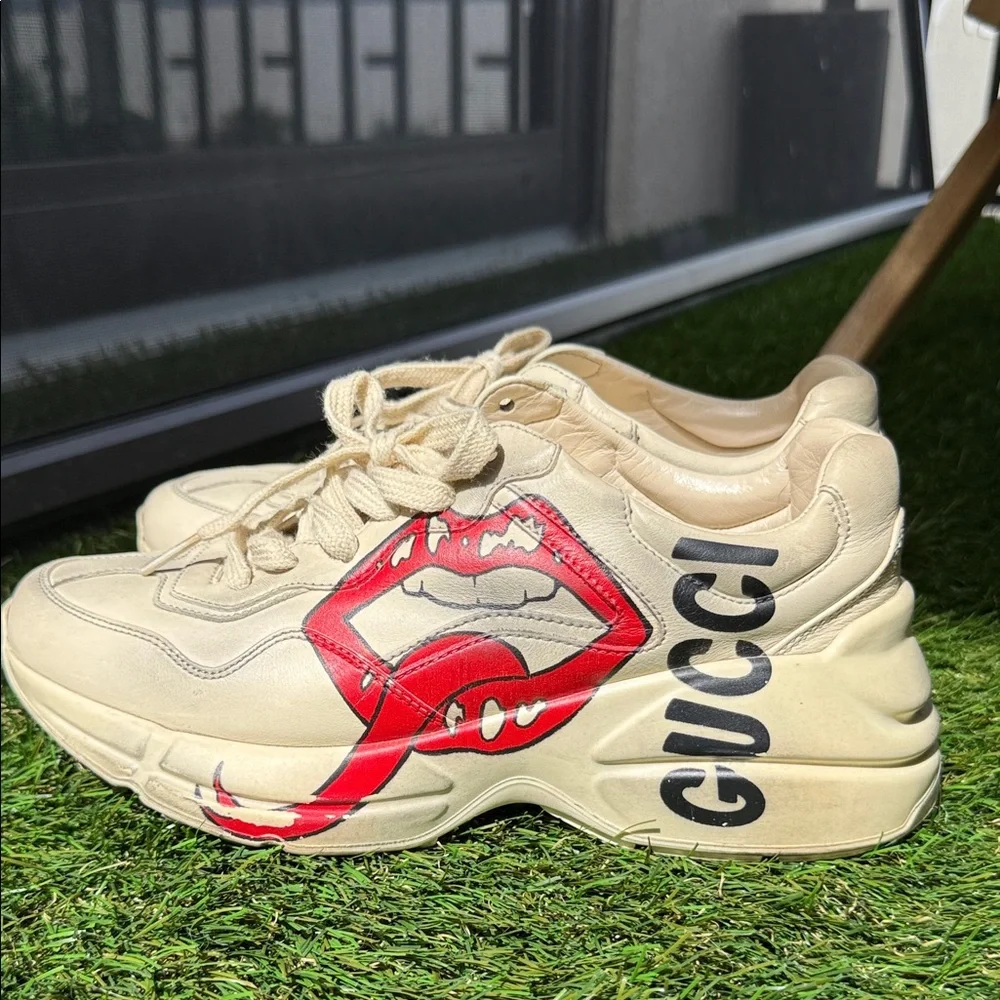 Gucci Rython Sneakers with Red Lip and Black Logo